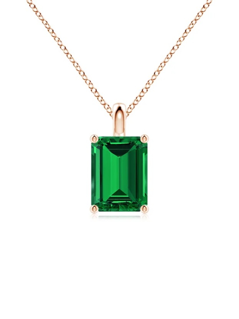 Angara Emerald-Cut Emerald Pendant with Diamond Trio - 1.56 carats,14k rose gold